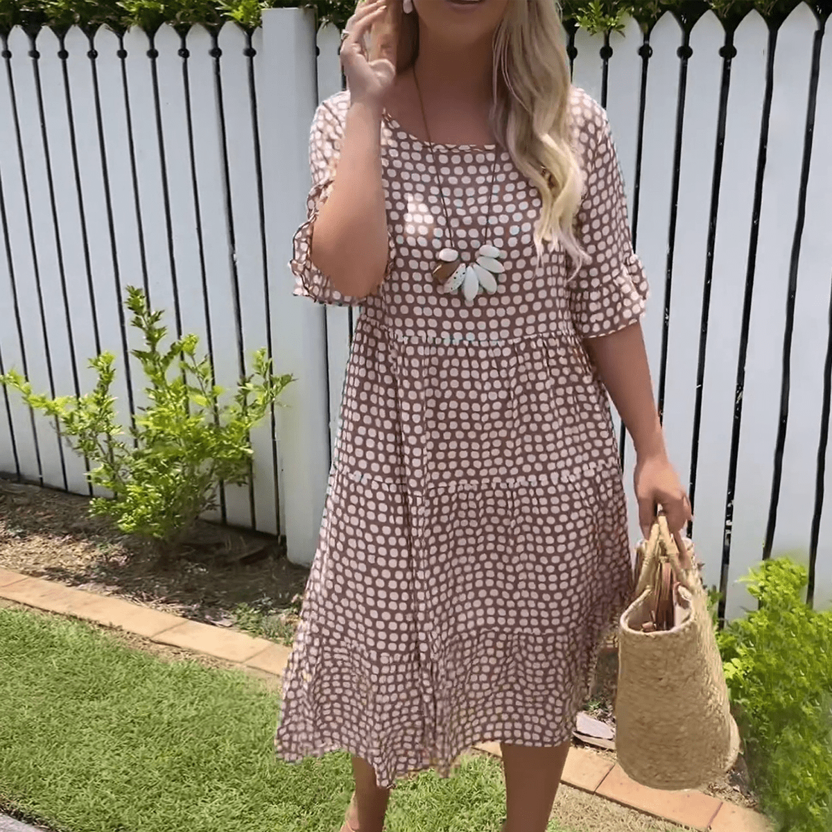 Zora | Short Sleeve Midi Dress in Sand - View 7