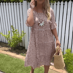 Zora | Short Sleeve Midi Dress in Sand - View 7