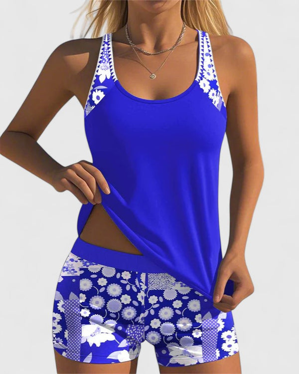 Aurianna | Comfortable Swimsuit - Blue with Blossoms