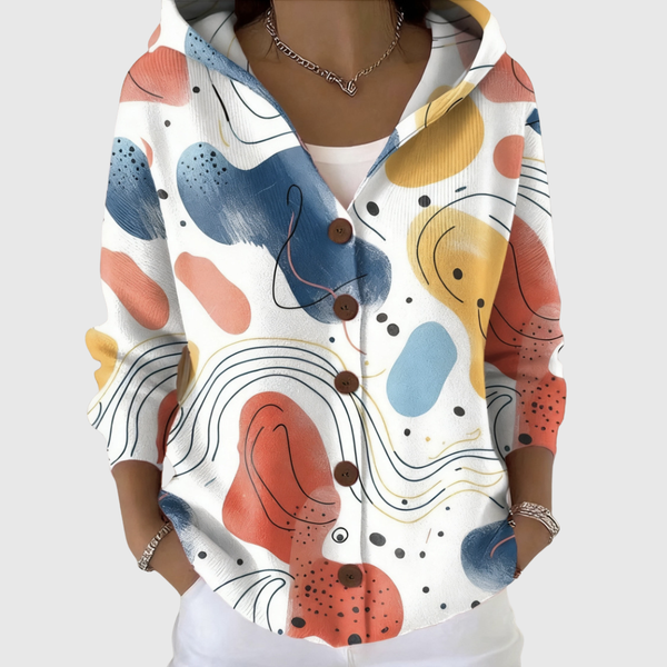 Helene | Comfortable Hooded Cardigan with Abstract Pattern