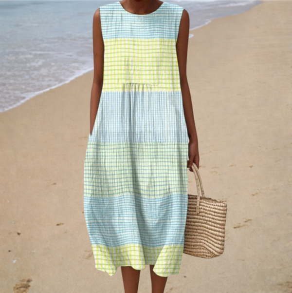 Comfortable Sleeveless Summer Dress - Pastel Stripes