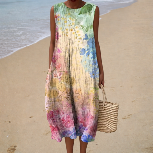 Comfortable Summer Dress without Sleeves - Pastel Watercolour