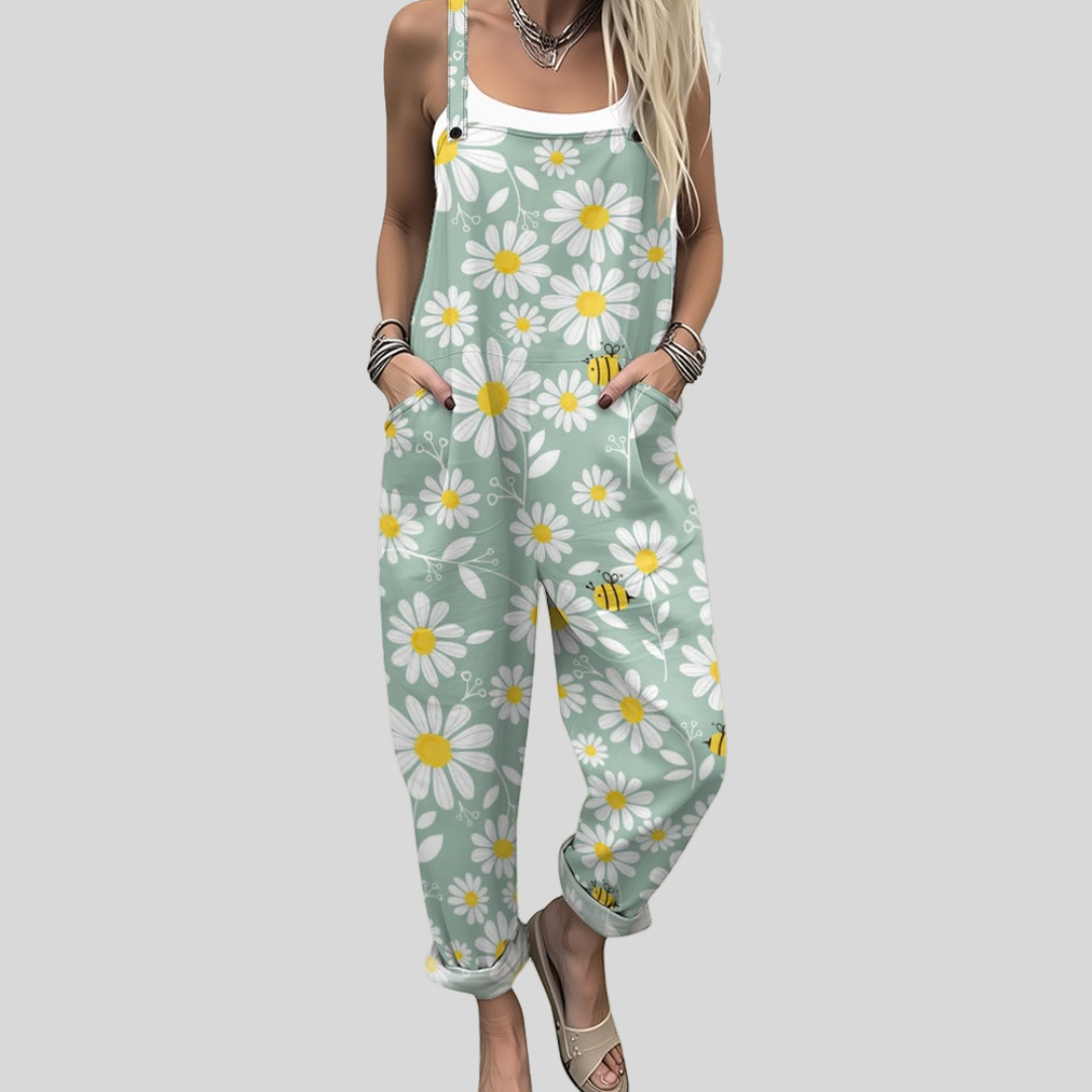 Sage Green Dungarees with Daisies by Nuala Dublin