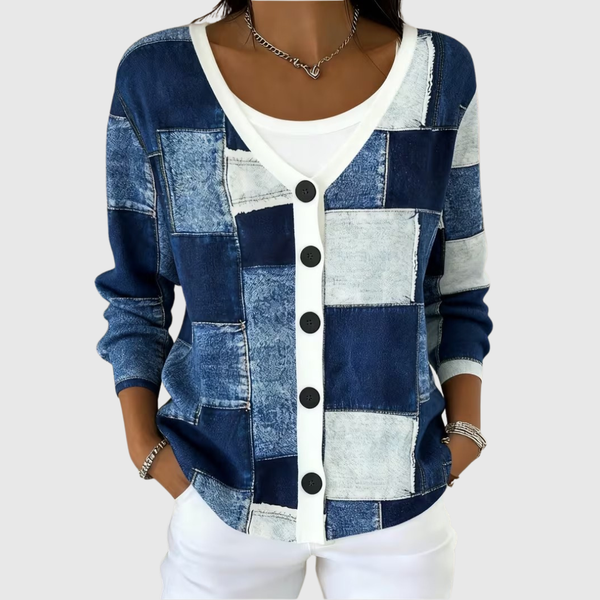 Viktoria | Comfortable Denim Patchwork Cardigan