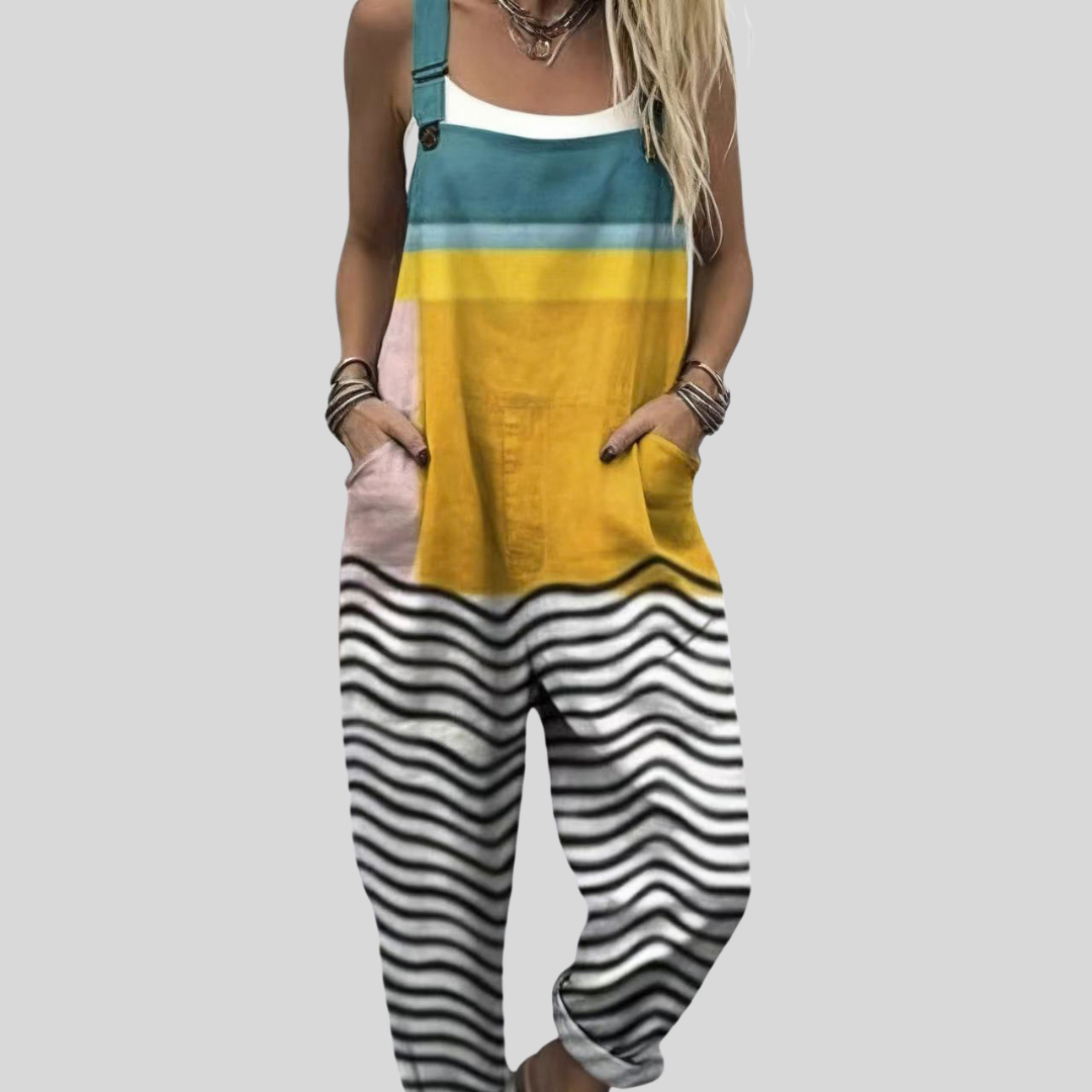 Colour-Block Dungarees Petrol-Yellow by Nuala Dublin