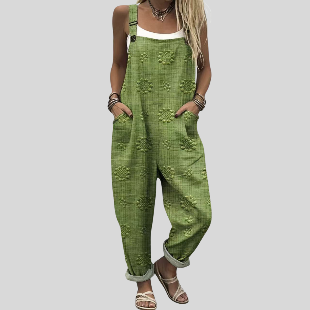 Olive Green Textured Dungarees by Nuala Dublin