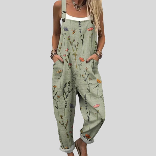 Sage Green Dungarees with Mixed Flowers