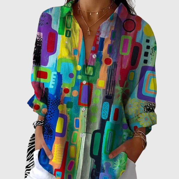 Lightweight and Vibrant Print Blouse - Colourful Graphic Pattern
