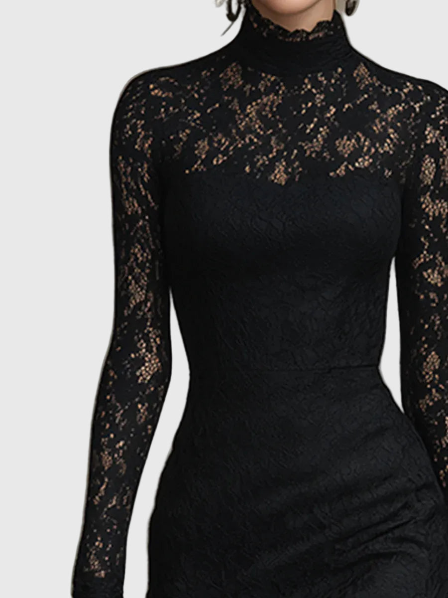 Monica | Elegant Maxi Dress with Flared Lace Skirt - View 3
