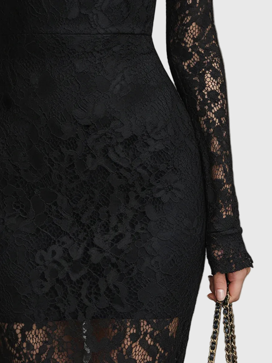 Monica | Elegant Maxi Dress with Flared Lace Skirt - View 4