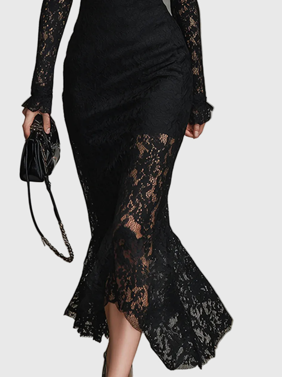 Monica | Elegant Maxi Dress with Flared Lace Skirt - View 5