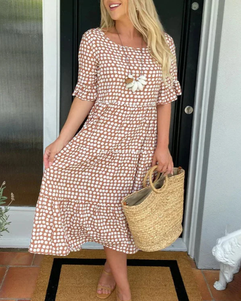Zora | Short Sleeve Midi Dress in Sand by Nuala Dublin